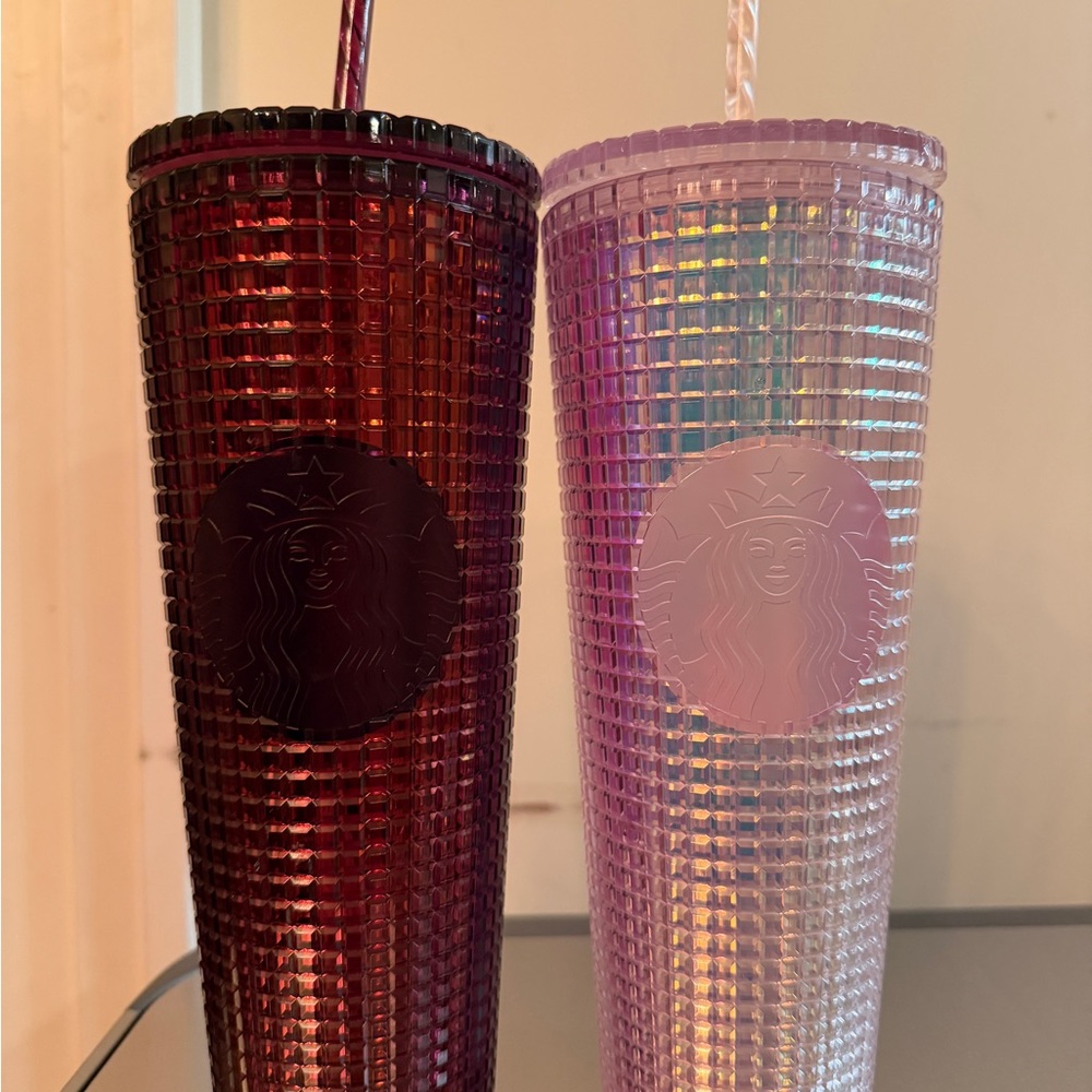 Starbucks Burgundy and Iridescent Pink Studded Tumbler Pair (24oz)